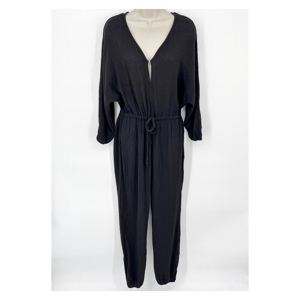 Enza Costa Women's Cotton Long Sleeves Gauze Jumpsuit NEW Size 1/S Black